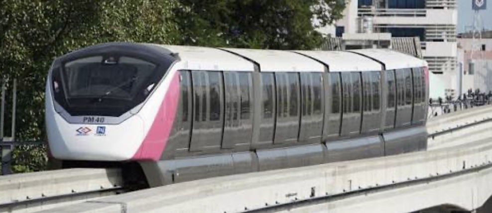 MRT Pink Line monorail train on the elevated guideway